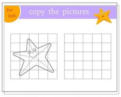 Copy the picture, educational games for children, cartoon starfish. vector