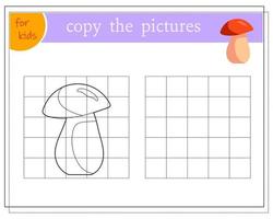 Copy the picture, educational games for children, cartoon mushroom. vector