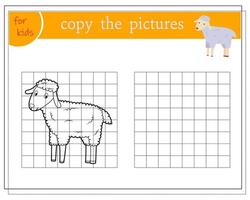 copia la imagen, juegos educativos para niños, ovejas de dibujos animados. vector
