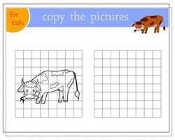 Copy the picture, educational games for children, cartoon cow. vector