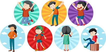 Different active kids simple cartoon character vector