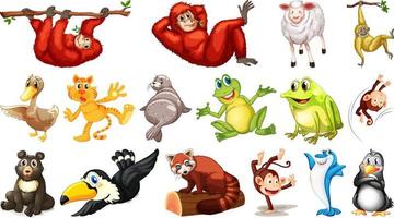 Many wild animals on white background vector