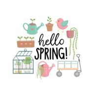 Hello spring set, flat design vector illustration