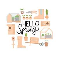 Hello spring set, flat design vector illustration