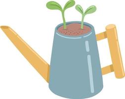 Watering can with flower, plant, tree and sprout. Vector illustration for postcards and stickers