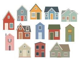 European houses. City with painted houses. Vector illustration on a white background