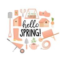 Hello spring set, flat design vector illustration