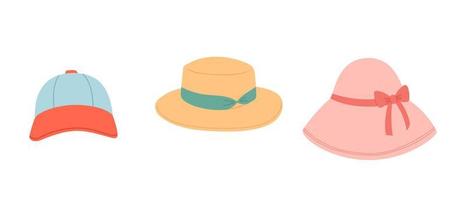 Summer set of hats, flat design, vector illustration