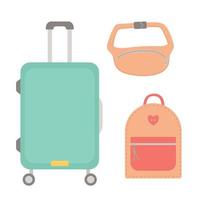 bolsa de verano, juego de maletas en diseño plano, ilustración vectorial vector