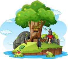 Cartoon insect and beetle in the forest vector