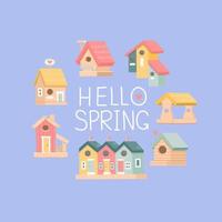 Hello spring set, flat design vector illustration