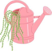Watering can with flower, plant, tree and sprout. Vector illustration for postcards and stickers
