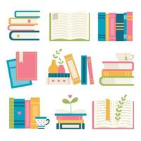 Set of different book objects, vector illustration