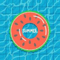 Hello summer banner vector illustration, rubber ring floating on water in swimming pool