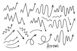 Different arrows and diagram doodle set, black and white vector illustration