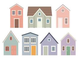 European houses. City with painted houses. Vector illustration on a white background