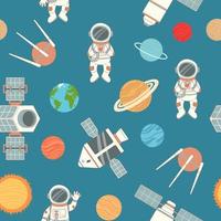 Space seamless pattern, planets and ships, vector