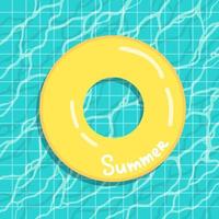 hola ilustración de vector de banner de verano, anillo de goma flotando en el agua en la piscina