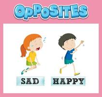 Opposite English words with sad and happy vector