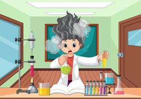 Classroom scene with scientist doing experiment vector