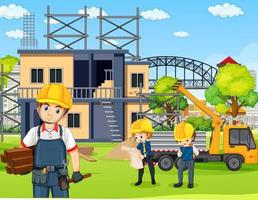 Building construction site and workers vector