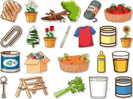 Sticker set of mixed daily objects vector