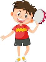 Hapy boy holding tambourine music instrumen vector