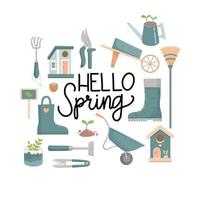 Hello spring set, flat design vector illustration