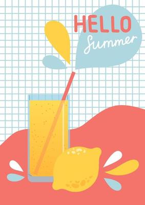 Hello summer colorful postcard, flat design vector illustration