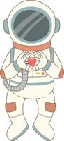 lindo astronauta con un corazón, vector de dibujos animados