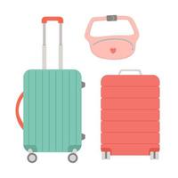 bolsa de verano, juego de maletas en diseño plano, ilustración vectorial vector