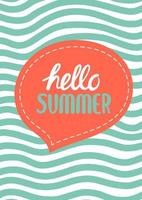 Hello summer colorful postcard, flat design vector illustration