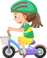 Girl wearing helmet cycling on white background vector