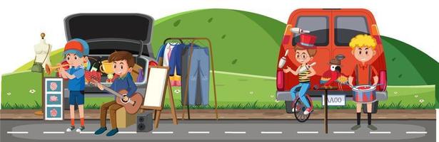 People playing instruments in the park vector