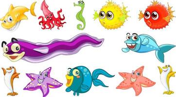 Sea animals cartoon collection vector