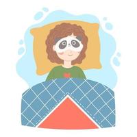 niña, en, panda, máscara de dormir, vector, ilustración vector