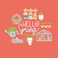 Hello spring set, flat design vector illustration