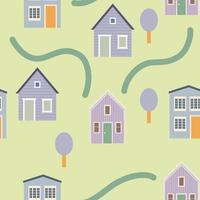 House seamless pattern with road, vector illustration