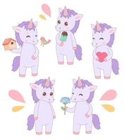 Unicorn set, spring or summer vector illustration