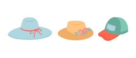 Summer set of hats, flat design, vector illustration