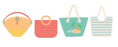 Summer set of colorful bags, flat design vector illustration