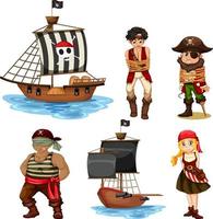 conjunto de diferentes personajes de dibujos animados de piratas vector