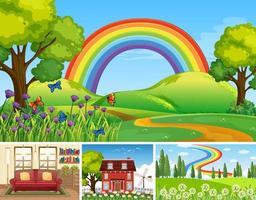 Four different scenes with green fields vector