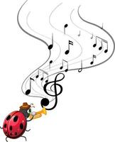 mariquita con dibujos animados de símbolo de melodía musical vector