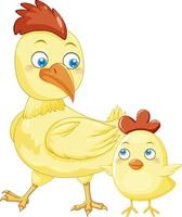 Mother chicken and her chick in cartoon style vector