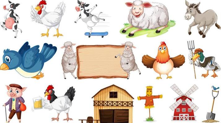 Barn and many farm animals