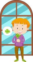 A boy holding clover leaf simple cartoon character vector