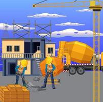 Building construction site with workers vector