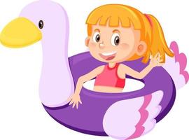 Cute girl cartoon character in swimwear inside of inflatable ring vector