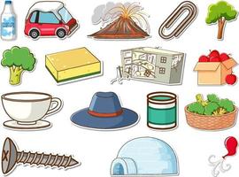 Sticker set of mixed daily objects vector